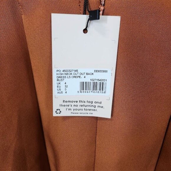 Missguided High Neck Cut Out Back‎ Dress in Rust - Size US 0 - Picture 5 of 7